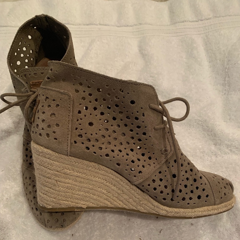 Taupe wedge booties with cut outs